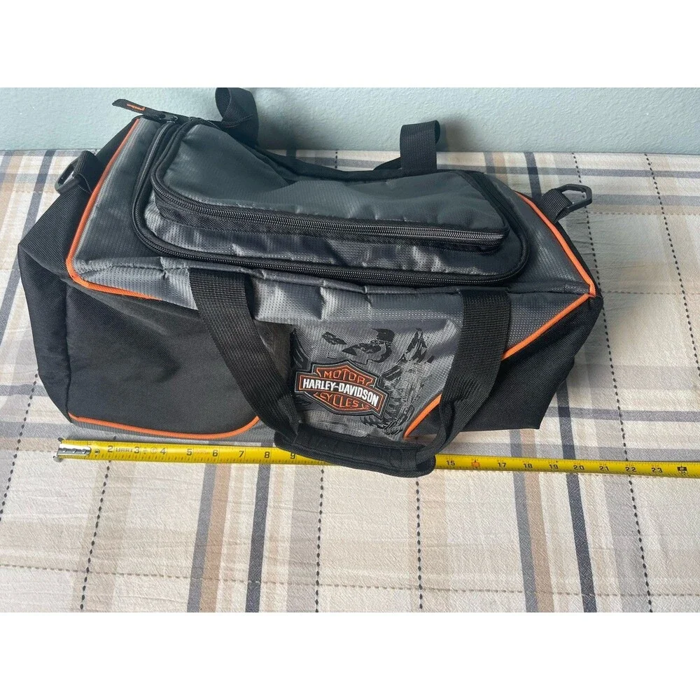 Harley Davidson Motorcycles Duffle Gym Sports Bag Black Orange & Gray Skull
